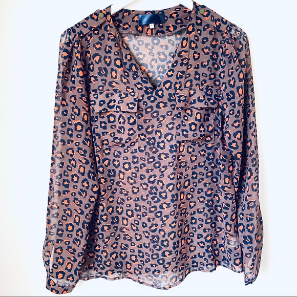 Tops - Animal Print Long Sleeve Blouse Top